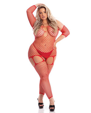 Pink Lipstick In My Head Net Bodystocking Red / Queen Size Lingerie