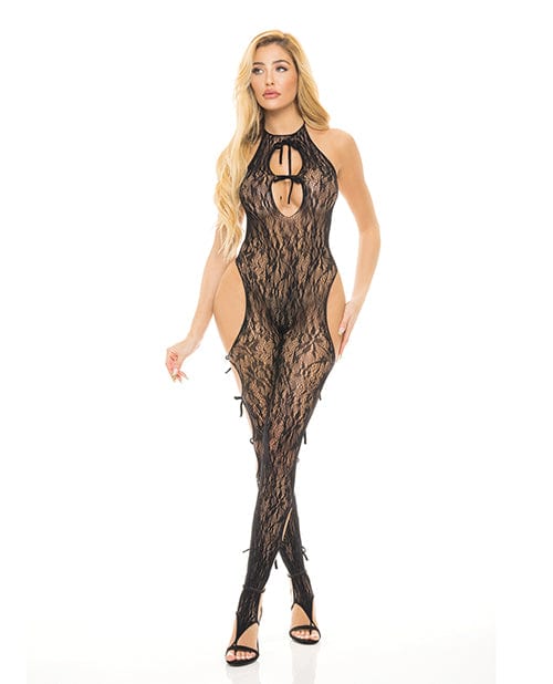 Pink Lipstick Love Me Harder Bodystocking Black O/S Lingerie