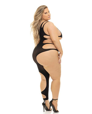 Pink Lipstick Show You How Cut Out Bodystocking Black Lingerie - Plus/queen - Packaged