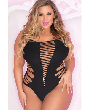 Pink Lipstick Slice & Dice Seamless Bodysuit Black Fits up to 2X Lingerie - Plus/queen - Packaged