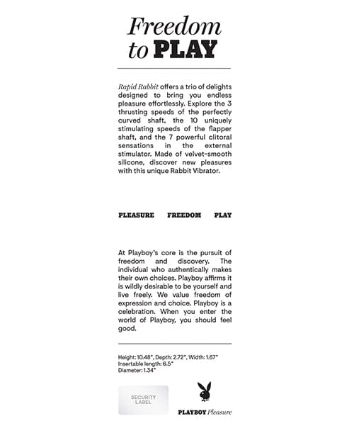 Playboy Pleasure Rapid Rabbit Vibrator - 2 AM Vibrators
