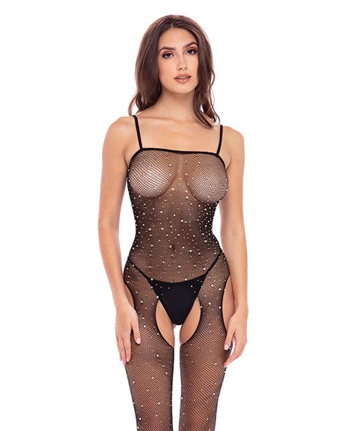 Rene Rofe Sparkle Crotchless Bodystocking Red O/s Red Black Lingerie