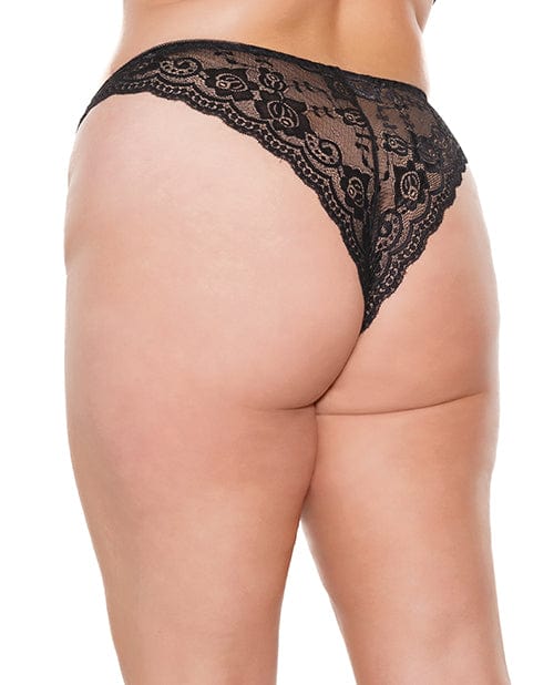 Scallop Stretch Lace High Leg Panty Black OS/XL Lingerie - Plus/queen - Hanging