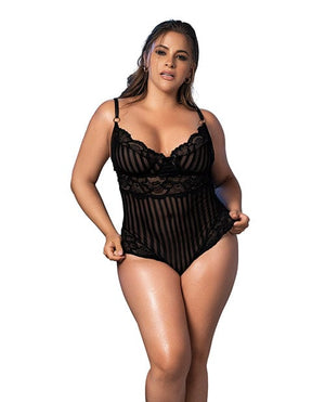 Shadow Strip & Lace Teddy W/hook & Eye Closure Black 1x/2x Lingerie - Plus/queen - Packaged