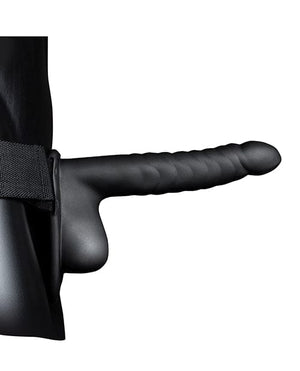 Shots Ouch 8" Ribbed Hollow Strap On W/balls Black Strap Ons