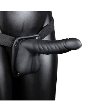 Shots Ouch 8" Ribbed Hollow Strap On W/balls Black Strap Ons
