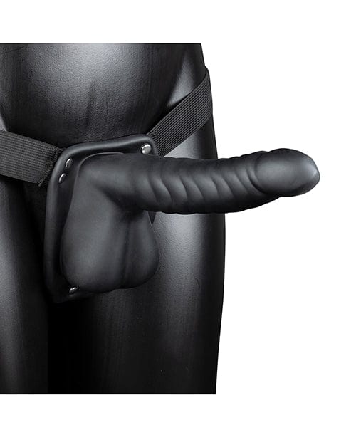 Shots Ouch 8" Ribbed Hollow Strap On W/balls Black Strap Ons