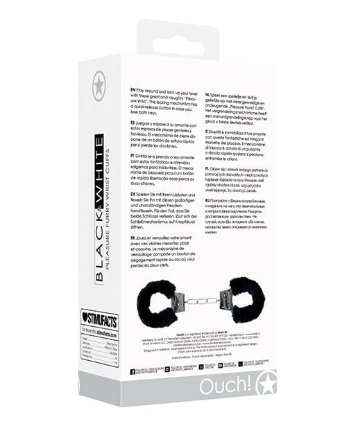 Shots Ouch Black & White Beginner's Furry Hand Cuffs - Black Bondage Blindfolds & Restraints