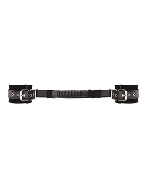 Shots Ouch Black & White Bonded Leather Hand Cuffs w/Handle - Black Bondage Blindfolds & Restraints
