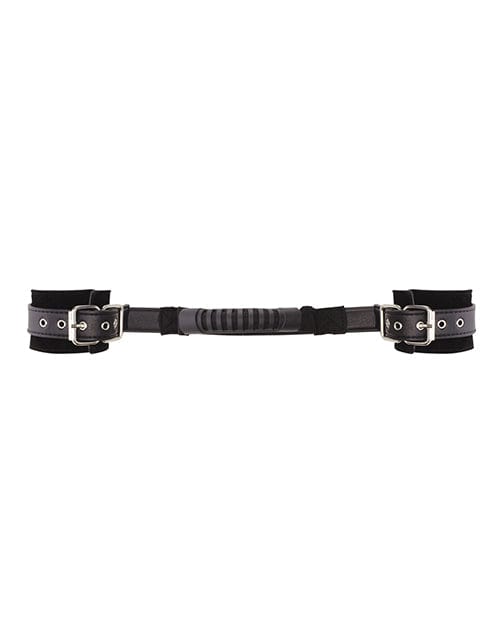 Shots Ouch Black & White Bonded Leather Hand Cuffs w/Handle - Black Bondage Blindfolds & Restraints