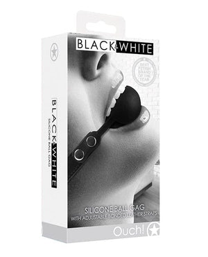Shots Ouch Black & White Silicone Ball Gag - Black Bondage Blindfolds & Restraints