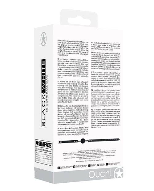 Shots Ouch Black & White Silicone Ball Gag - Black Bondage Blindfolds & Restraints
