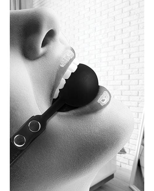 Shots Ouch Black & White Silicone Ball Gag - Black Bondage Blindfolds & Restraints