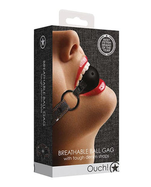 Shots Ouch Breathable Ball Gag W/denim Straps Black Bondage Blindfolds & Restraints