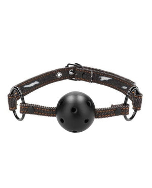 Shots Ouch Breathable Ball Gag W/denim Straps Black Bondage Blindfolds & Restraints