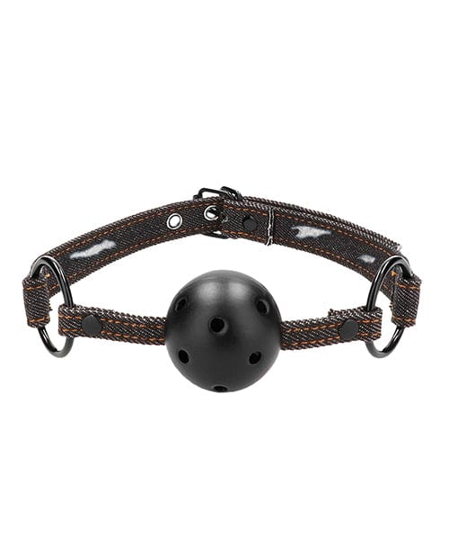Shots Ouch Breathable Ball Gag W/denim Straps Black Bondage Blindfolds & Restraints
