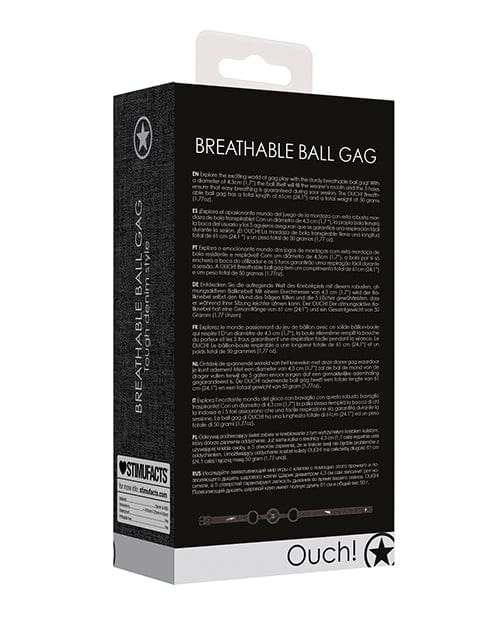 Shots Ouch Breathable Ball Gag W/denim Straps Black Bondage Blindfolds & Restraints