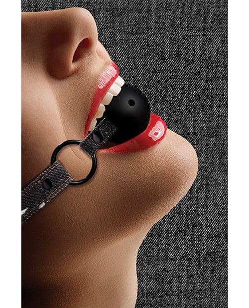 Shots Ouch Breathable Ball Gag W/denim Straps Black Bondage Blindfolds & Restraints