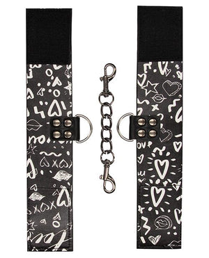 Shots Ouch Love Street Art Fashion Printed Hand Cuffs - Black Bondage Blindfolds & Restraints