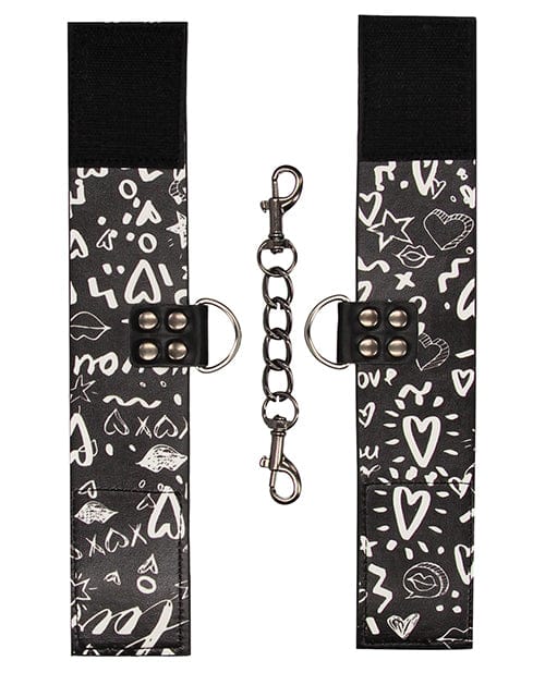Shots Ouch Love Street Art Fashion Printed Hand Cuffs - Black Bondage Blindfolds & Restraints