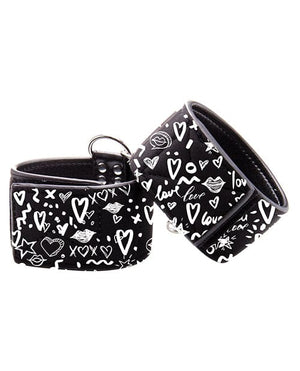 Shots Ouch Love Street Art Fashion Printed Hand Cuffs - Black Bondage Blindfolds & Restraints
