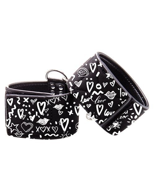 Shots Ouch Love Street Art Fashion Printed Hand Cuffs - Black Bondage Blindfolds & Restraints