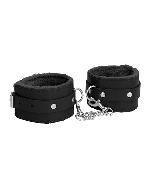Shots Ouch Plush Leather Ankle Cuffs - Black Bondage Blindfolds & Restraints