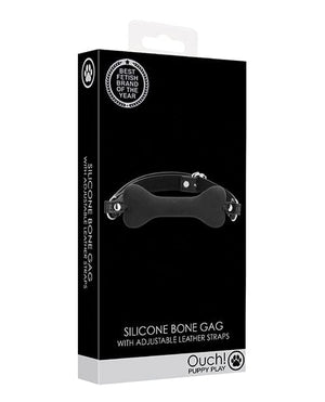 Shots Ouch Puppy Play Silicone Bone Gag - Black Bondage Blindfolds & Restraints
