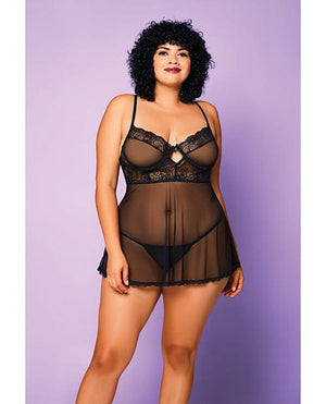 Soft Mesh Babydoll & G-string Black 1X Lingerie - Plus/queen - Hanging