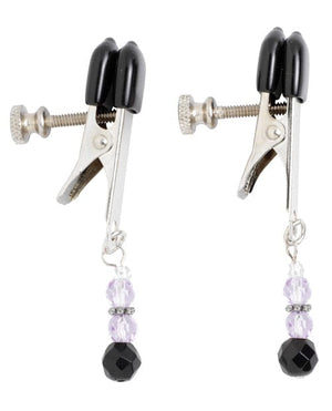 Spartacus Adjustable Broad Tip Nipple Clamps w/Purple Beads Bondage Blindfolds & Restraints