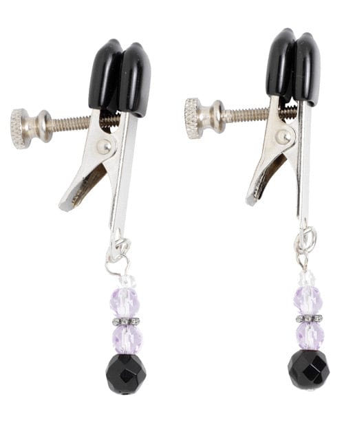 Spartacus Adjustable Broad Tip Nipple Clamps w/Purple Beads Bondage Blindfolds & Restraints