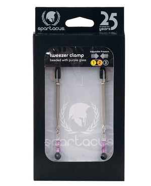 Spartacus Adjustable Tweezer Nipple Clamps W/ Beads Purple Bondage Blindfolds & Restraints