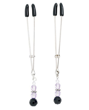 Spartacus Adjustable Tweezer Nipple Clamps W/ Beads Purple Bondage Blindfolds & Restraints