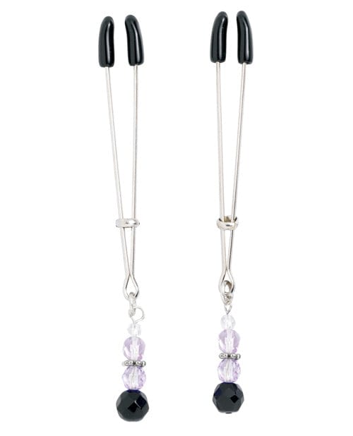 Spartacus Adjustable Tweezer Nipple Clamps W/ Beads Purple Bondage Blindfolds & Restraints