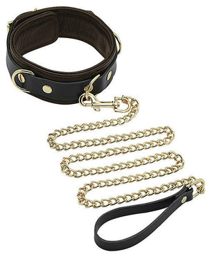 Spartacus Collar & Leash - Brown Leather w/Gold Accent Hardware Bondage Blindfolds & Restraints