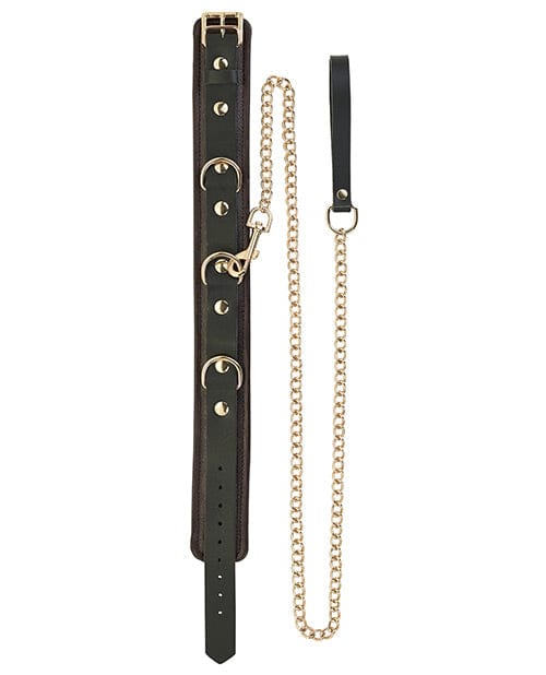 Spartacus Collar & Leash - Brown Leather w/Gold Accent Hardware Bondage Blindfolds & Restraints