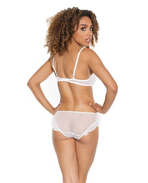 Stretch Mesh Ruffled Crotchless Teddy White Lingerie
