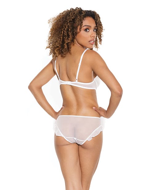 Stretch Mesh Ruffled Crotchless Teddy White Lingerie
