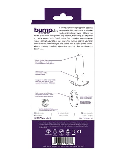 VeDO Bump Plus Rechargeable Remote Control Anal Vibe - Deep Purple Anal Products