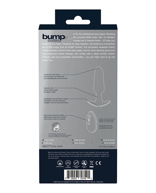 VeDO Bump Plus Rechargeable Remote Control Anal Vibe - Just Black Anal Products