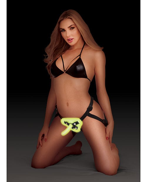 WhipSmart Glow in the Dark Unisex Harness w/5" G Spot Dildo - Green Strap Ons