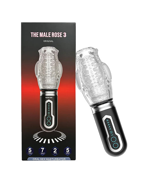 The Male Rose 3 Thrusting, Rotating & Vibrating Oral Sex Masturbator - Black