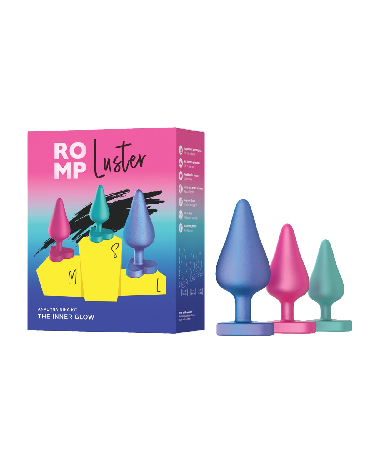 ROMP Luster Butt Plug Kit – Multi Color: Smooth, Colorful Training Set for Playful Anal Exploration