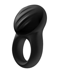 Satisfyer Signet Ring w/Bluetooth App - Black: Ribbed Vibrating Cock Ring for Enhanced Pleasure and App Control