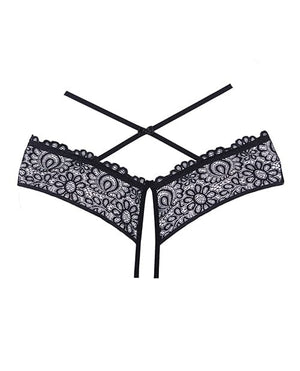 Adore Crayzee Open Panty w/Criss Cross Waist Straps & Lace Black O/S Lingerie