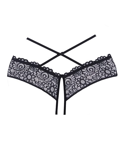 Adore Crayzee Open Panty w/Criss Cross Waist Straps & Lace Black O/S Lingerie