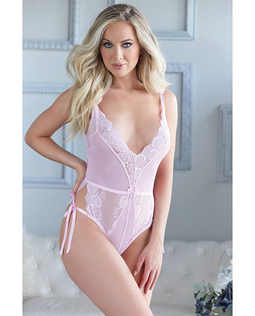 Allure Belle Lace & Mesh Tie Up Romper Pink / Large/Extra Large Lingerie