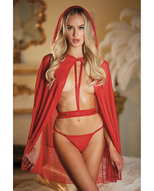 Allure Lace & Mesh Cape W/attached Waist Belt (g-string Not Included) O/s Red Lingerie