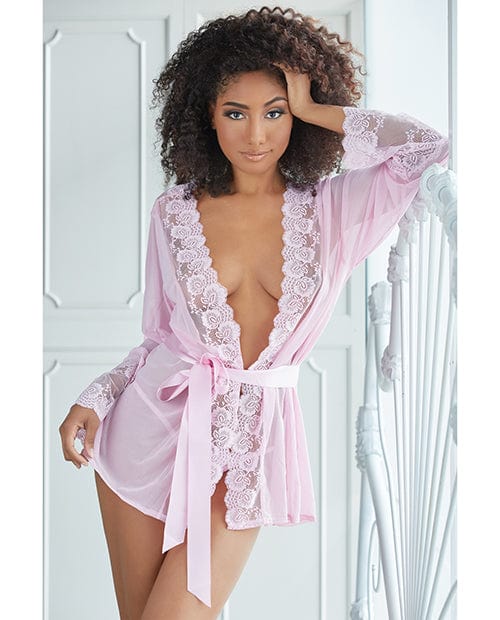 Allure Nina Lace & Mesh Robe W/g-string Pink / Large/Extra Large Lingerie