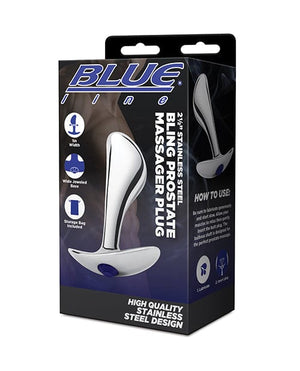 Blue Line 2.5"  Stainless Steal Bling Prostate Massager Plug Anal Products